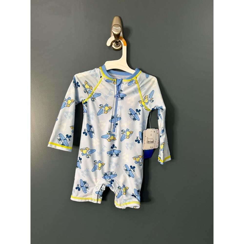 Disney Light Blue, Yellow & Navy Kids Long-Sleeve Rashguard Swimsuit